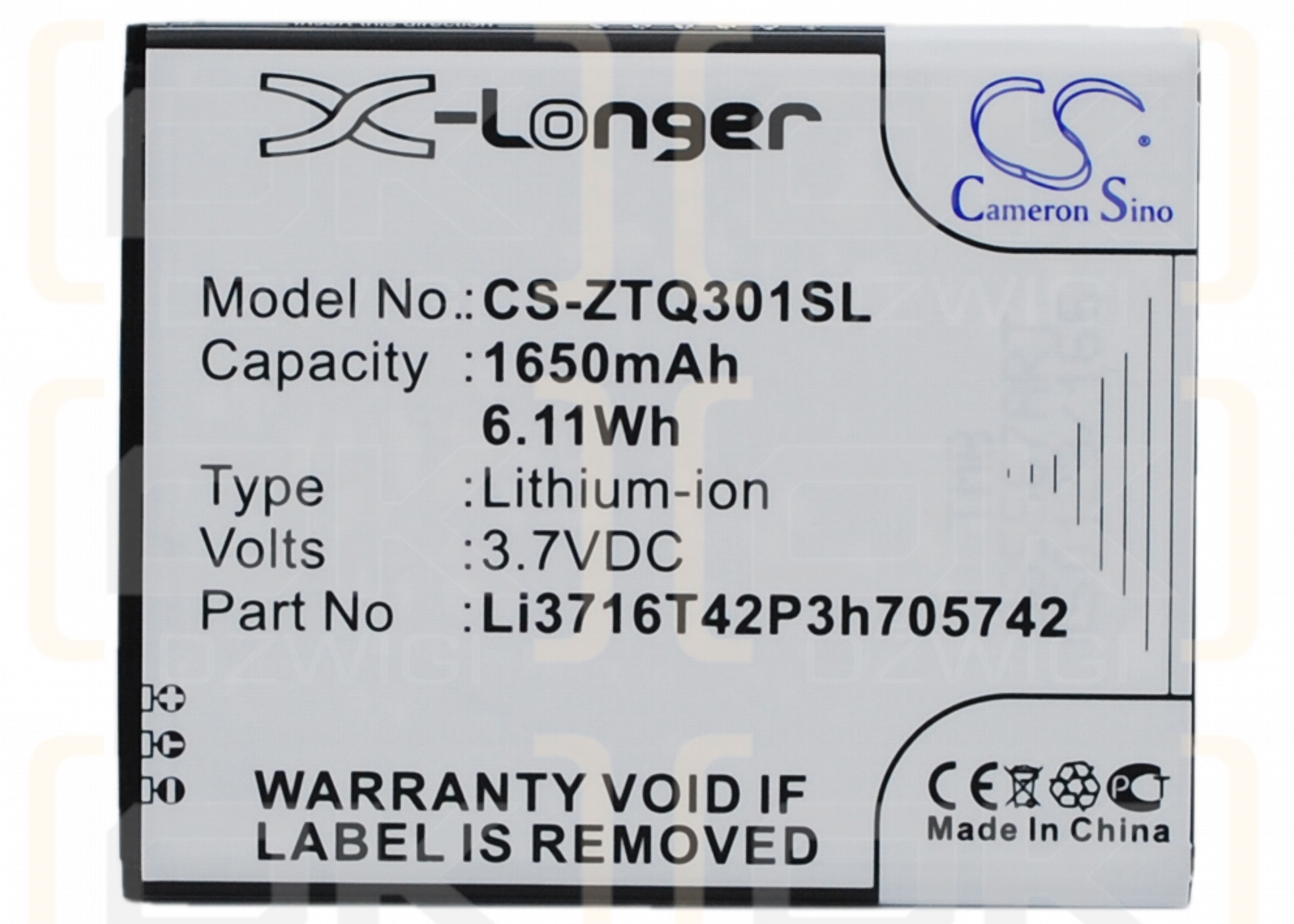 Bateria zamienna do ZTE Q301T / Li3716T42P3h705742 1650 mAh Li-ion 3.7 V (Cameron Sino)