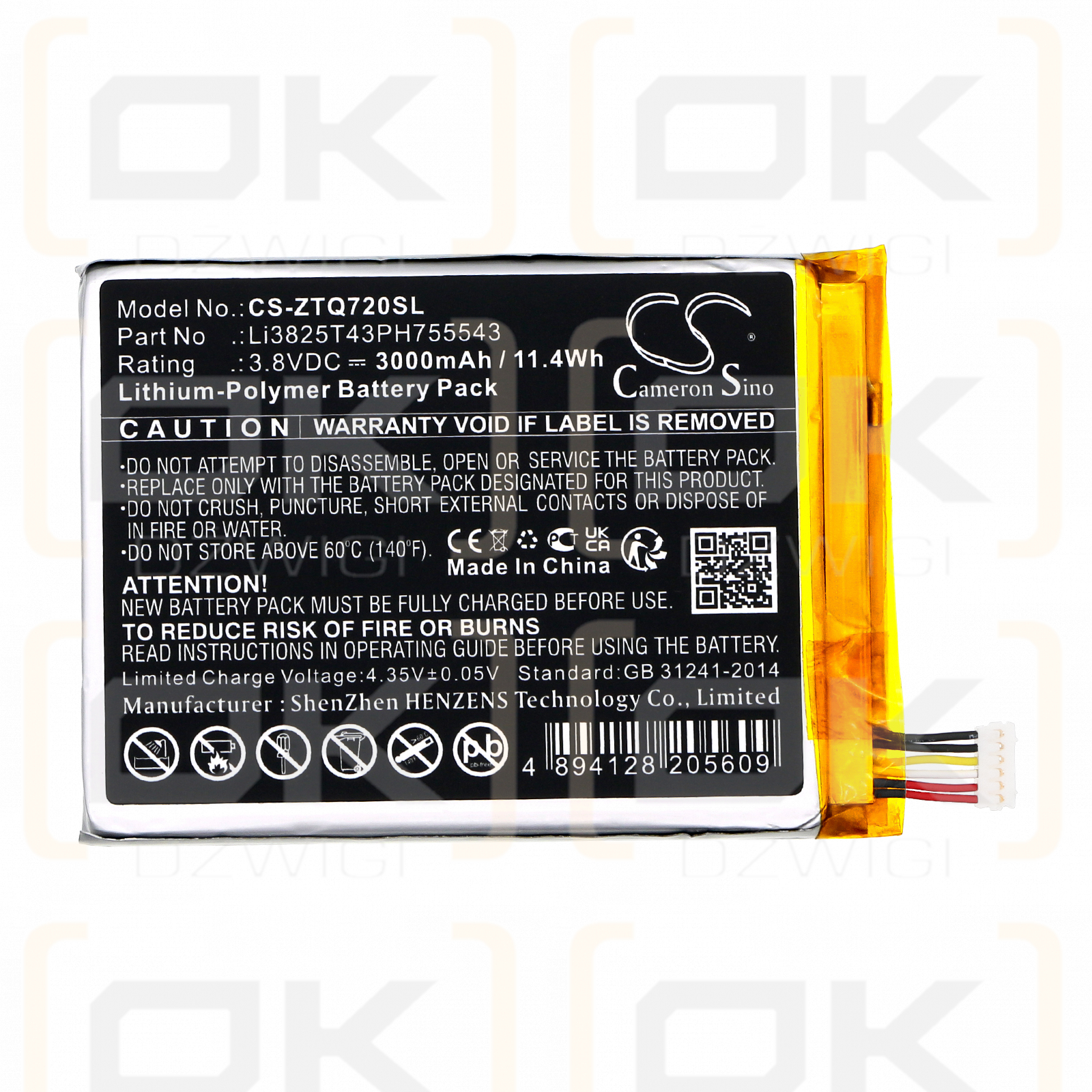 ZTE SRQ-V72M / Li3825T43PH755543 3000mAh Li-Polímero 3.8V (Cameron Sino)