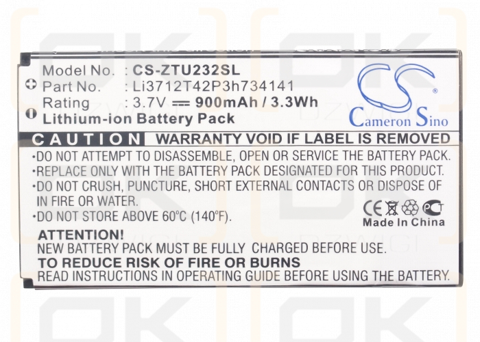 ZTE X920 / Li3712T42P3h734141 900mAh Li-ion 3.7V (Cameron Sino)