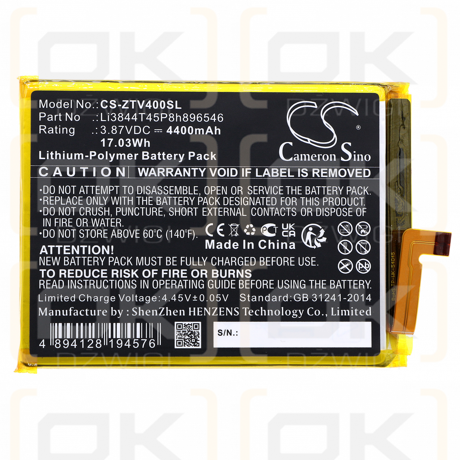 ZTE Axon 40 SE / Li3844T45P8h896546 4400 mAh Li-Polymer 3,87 V (Cameron Sino)