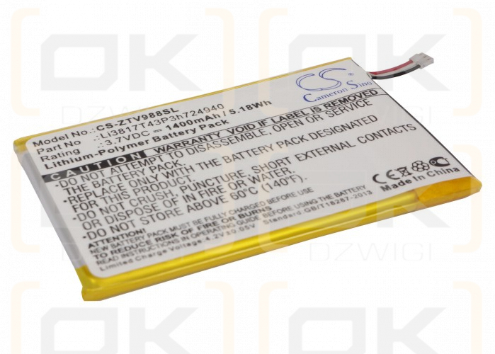 ZTE NTZEZ753G3P5P / Li3817T43P3h724940 1400 mAh Li-Polymer 3.7 V (Cameron Sino)