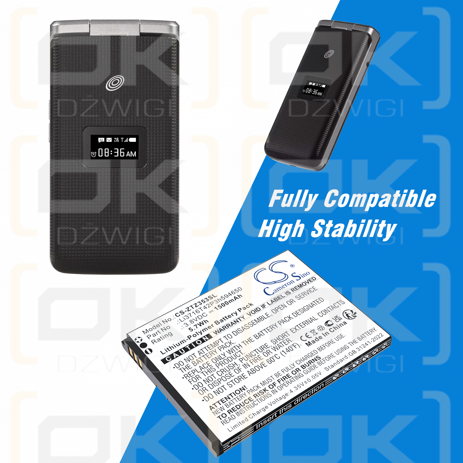 ZTE 353VL / Li3716T42P3h594650 1500mAh Li-Polymer 3.8V (Cameron Sino)