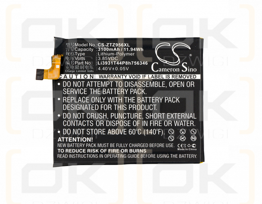 ZTE Z971 / Li3931T44P8h756346 3100mAh Li-Polímero 3.85V (Cameron Sino)