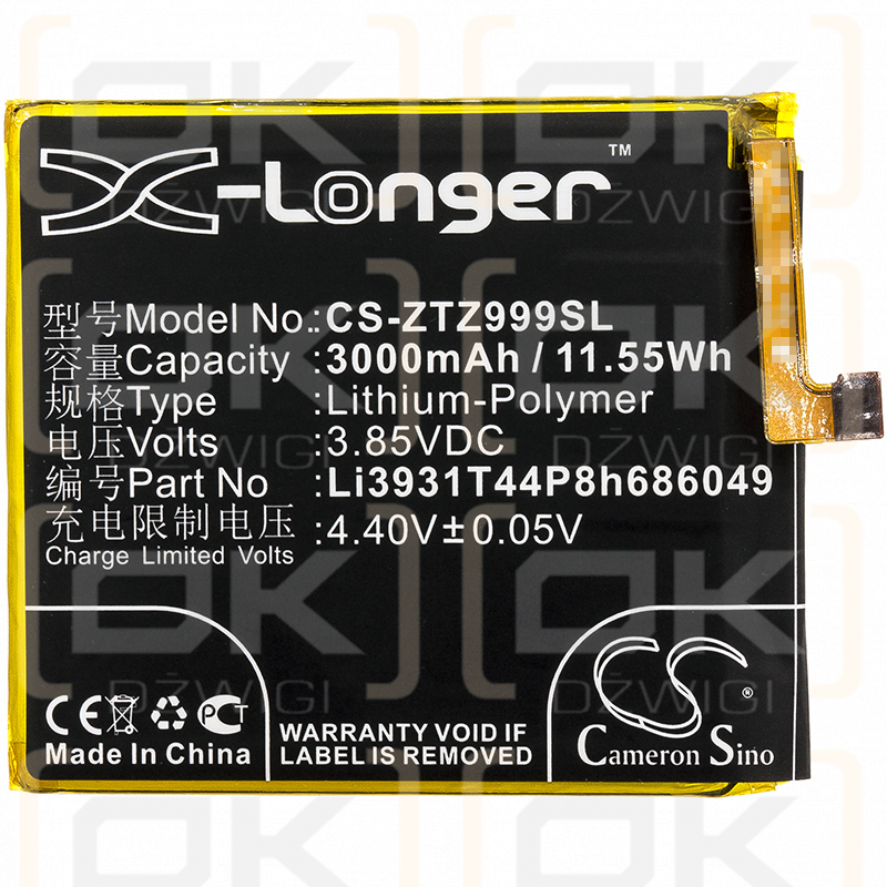 ZTE Z999 / Li3931T44P8h686049 3000mAh Li-Polímero 3.85V (Cameron Sino)