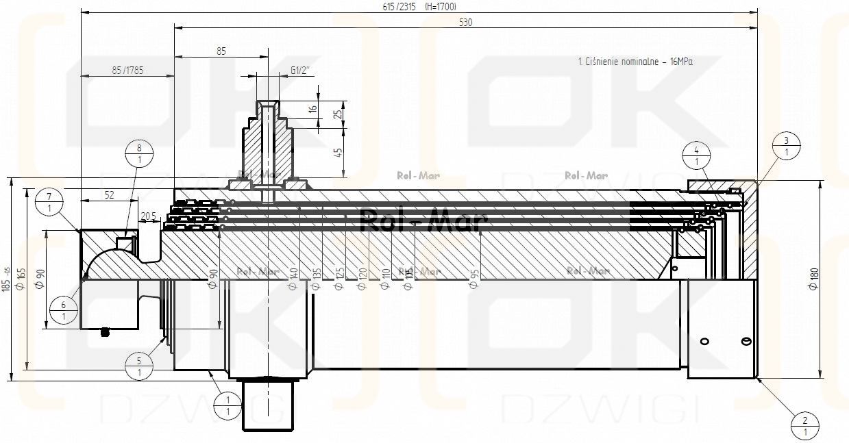Siłownik hydrauliczny teleskopowy ST4-1700 CTS-246/75/4/1700