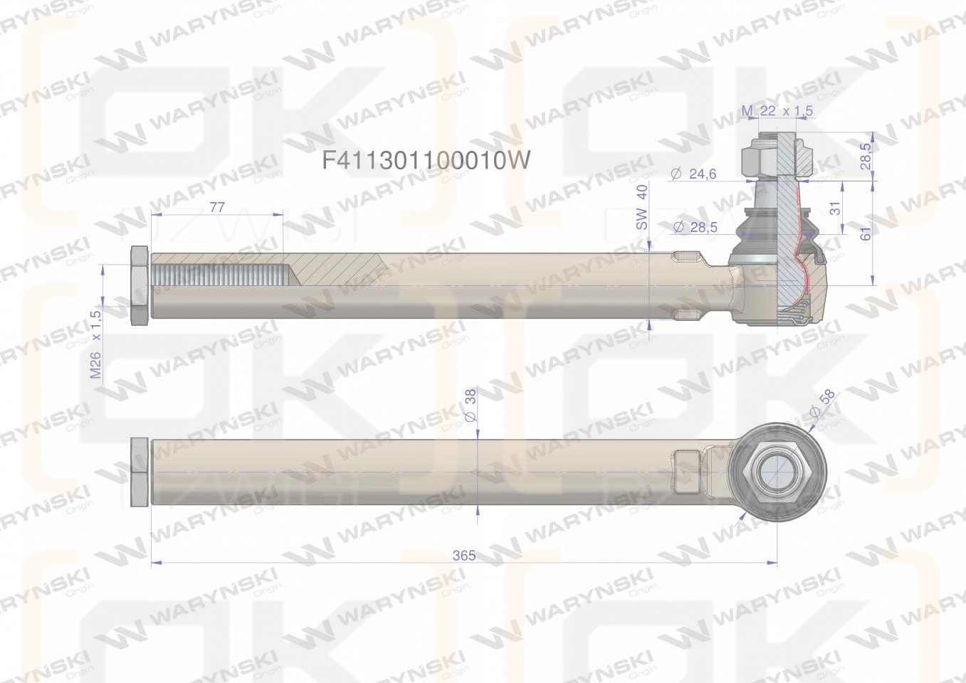 Przegub kierowniczy M22x1.5 F411301100010 WARYŃSKI