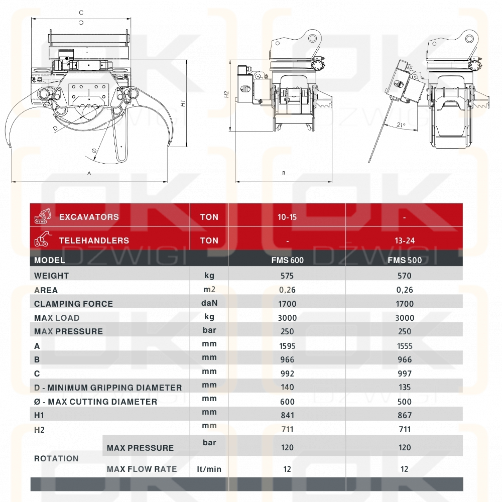 Захват для валки деревьев; жесткий 3+2 - диаметр реза 600 мм