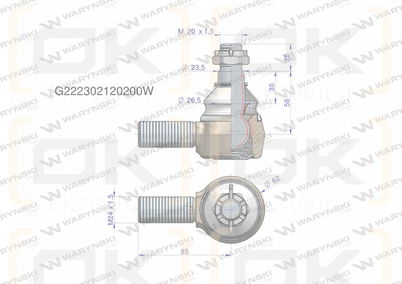 Przegub kierowniczy M24x1.5 G222302120200 WARYŃSKI