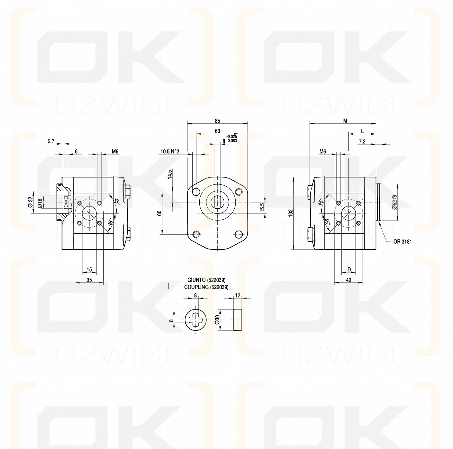 Шестеренчатый насос Marzocchi GHP2; 17,9 см³/об