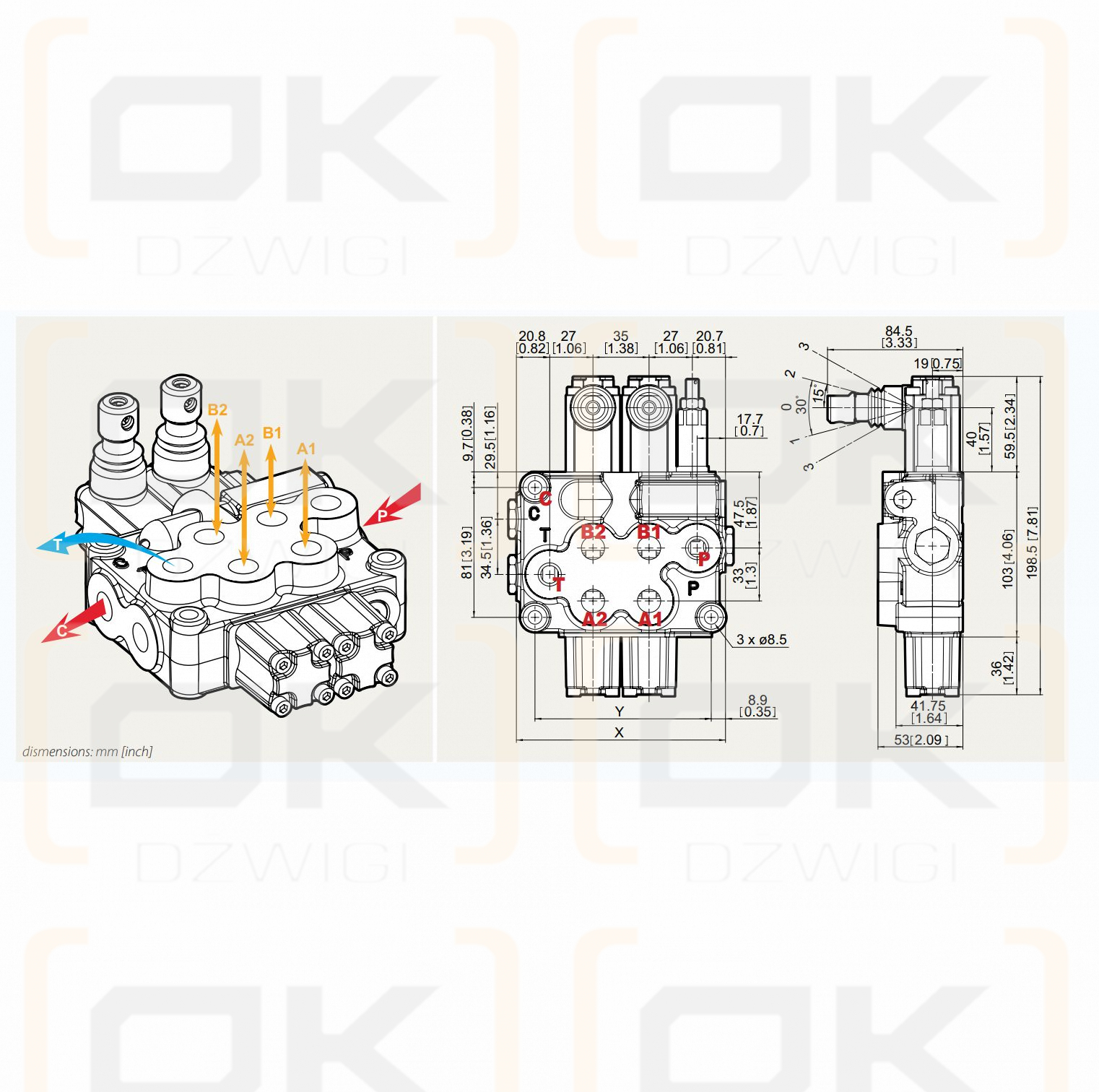 Monoblock distributor type HPMV-3 5-section
