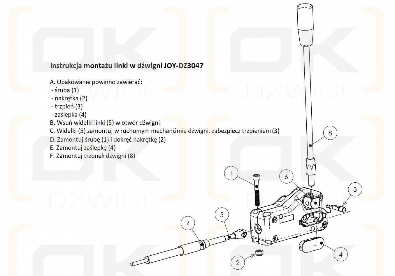 Dźwignia 3047 do sterowania rozdzielaczem hydraulicznym (na linki. widełki)