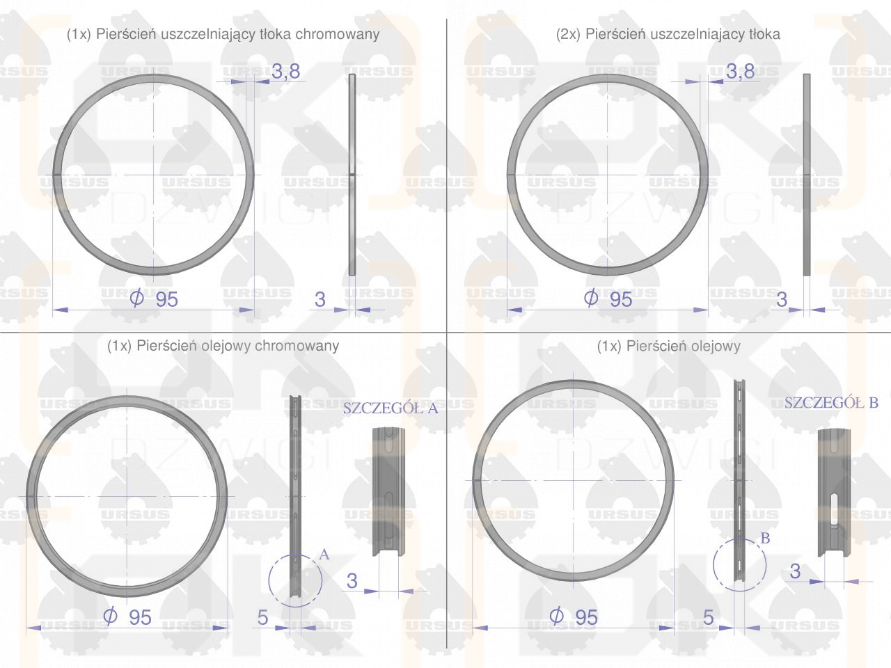 Komplet pierścieni tłokowych silnika 1-tłok K41310. K1-1310-000 C-360 PREMIUM ORYGINAŁ URSUS