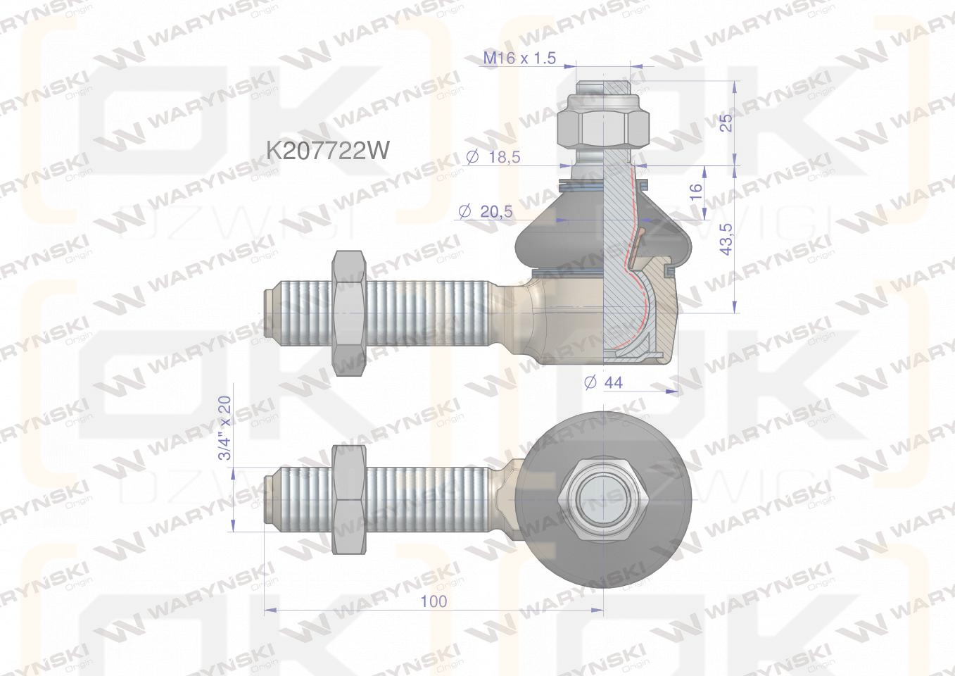 Przegub kierowniczy 3/4' K207722 WARYŃSKI