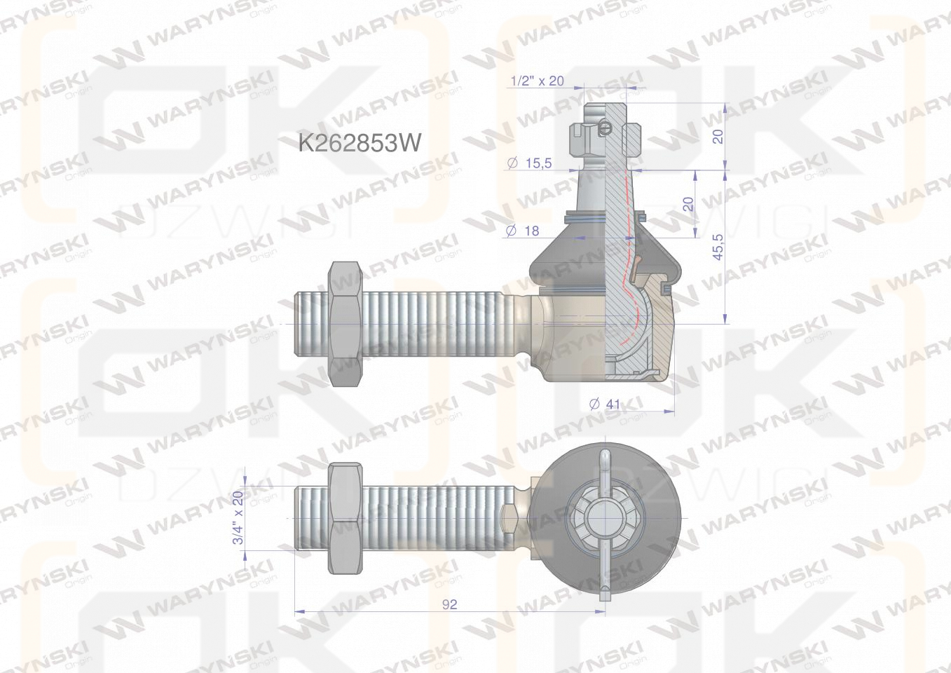 Przegub kierowniczy 3/4' K262853 WARYŃSKI