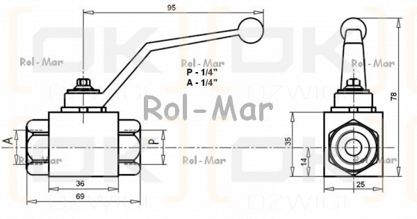 Zawór kulowy hydrauliczny dwudrożny 25 MPA 1/4