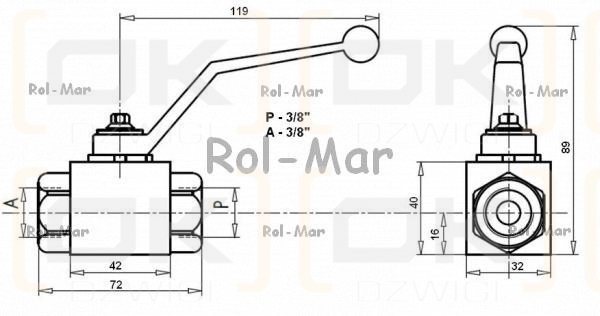 Zawór kulowy hydrauliczny dwudrożny 25 MPA 3/8