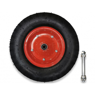 Koło do taczki kompletne 4.00-8 felga 1.2 mm wzmocnione 4PR plus oś grubości 12 mm