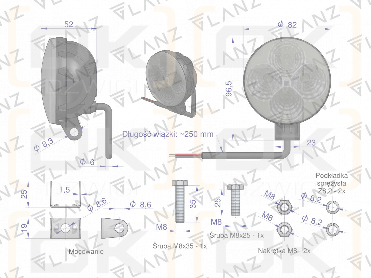 Lampa robocza okrągła mini 12W 4 LED GLANZ