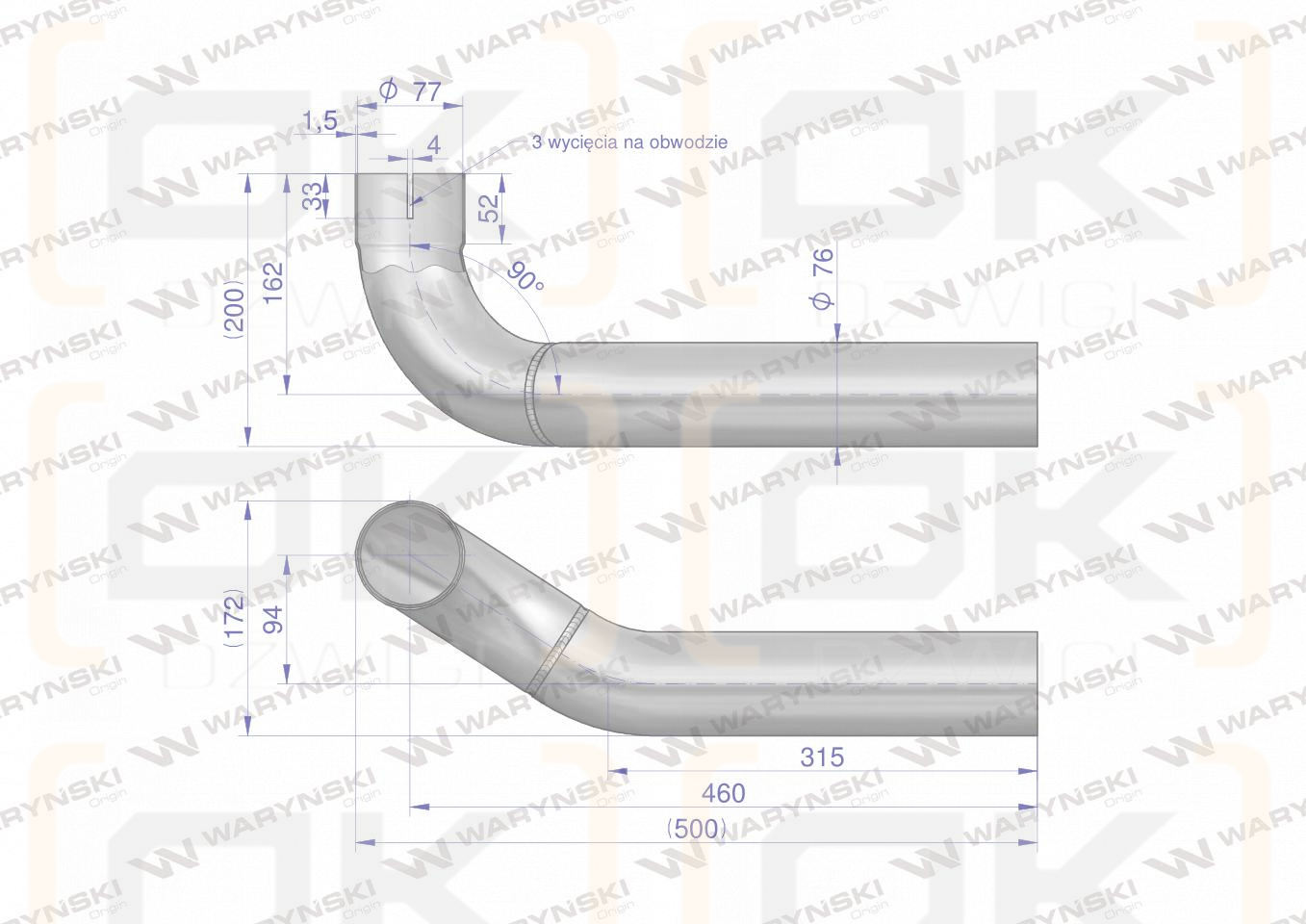 Kolano rura łączeniowa tłumika inox AL155688. AL164277 John Deere WARYŃSKI