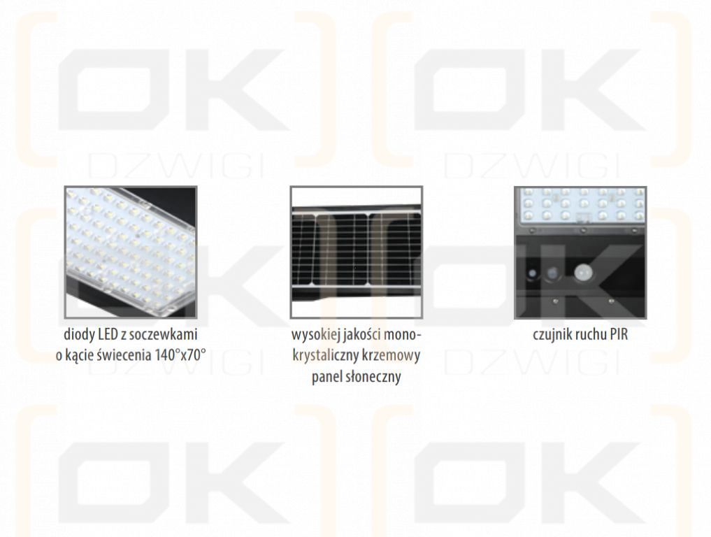 Lámpara solar. Farola LED SOLGER 20W 3000LM COLOR DE LUZ VARIABLE 3000K, 4000K, 6000K IP65 con sensor de movimiento