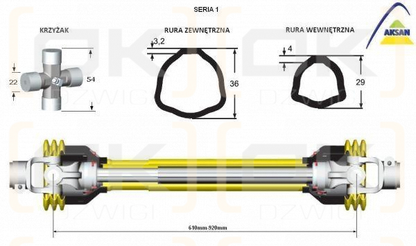 Wał przegubowo-teleskopowy 610-920mm 210Nm 10230 CE seria 1 AKSAN