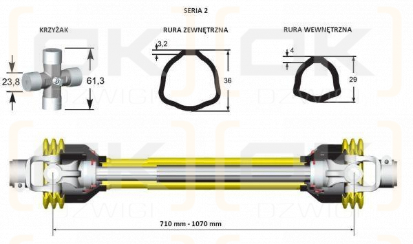 Wał przegubowo-teleskopowy 710-1070mm 250Nm 40240 CE seria 2 AKSAN