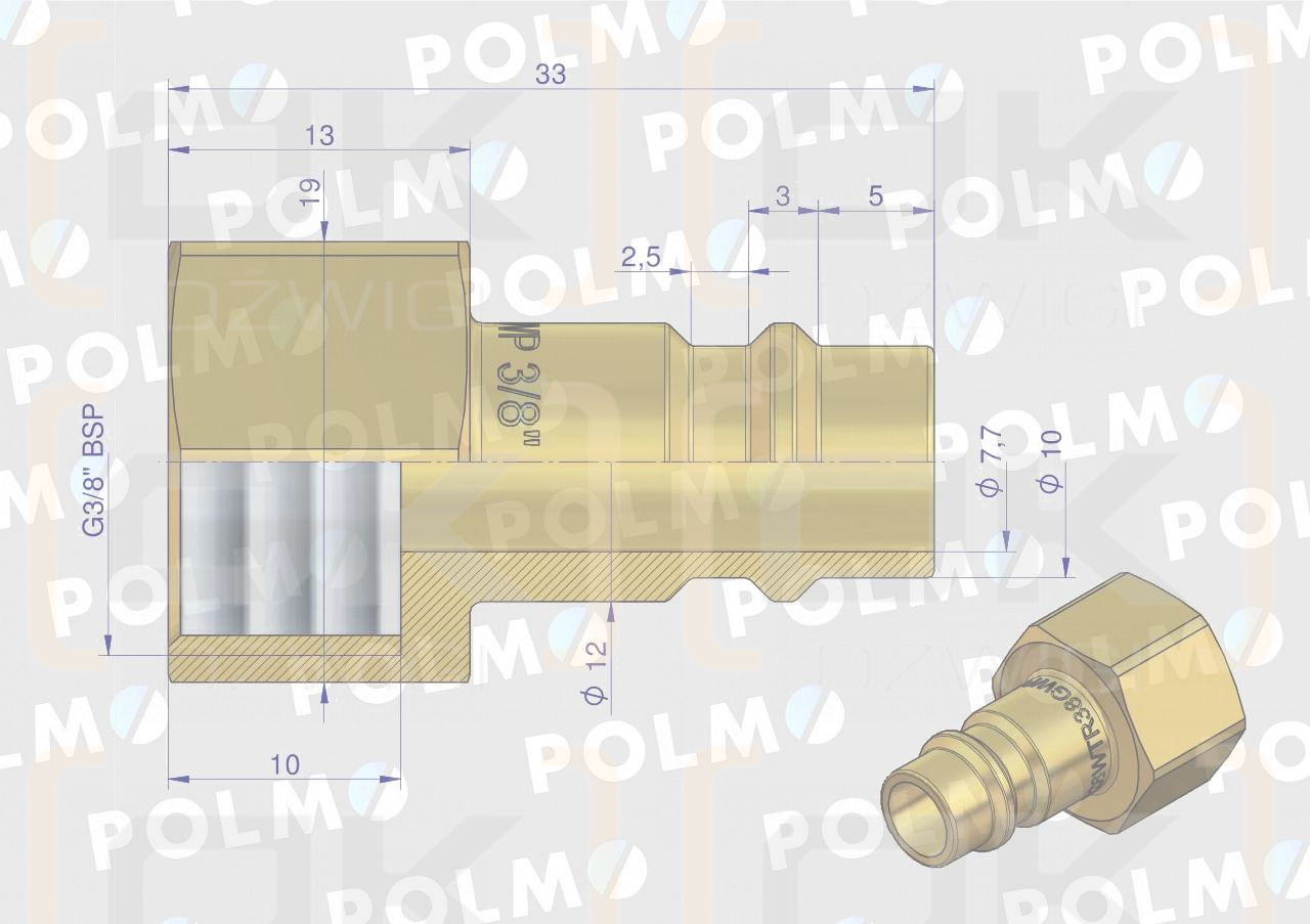 Szybkozłącze pneumatyczne P26 NW7.2 wtyczka 3/8