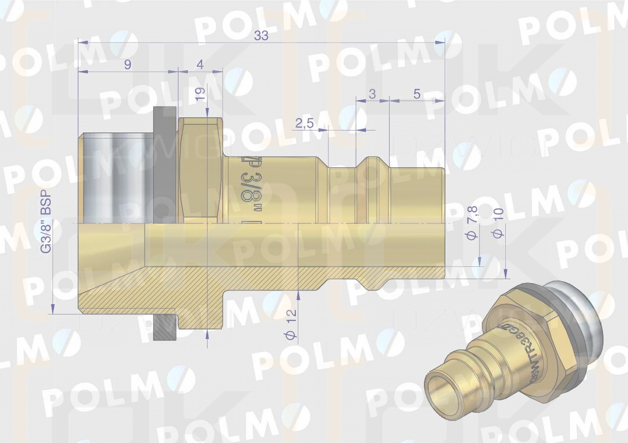 Szybkozłącze pneumatyczne P26 NW7.2 wtyczka 3/8