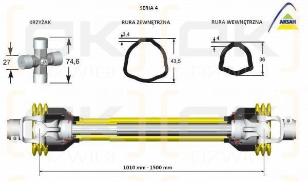 Wał przegubowo-teleskopowy 1010-1500mm 460Nm 50270 CE seria 4 AKSAN