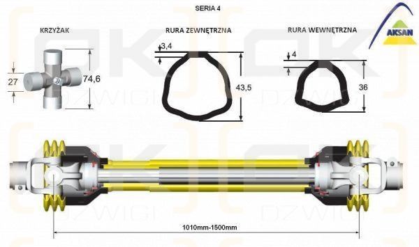 Wał przegubowo-teleskopowy 1010-1500mm 460Nm szerokokątny CE seria 4 AKSAN