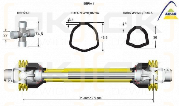 Wał przegubowo-teleskopowy 710-1070mm 460Nm szerokokątny CE seria 4 AKSAN