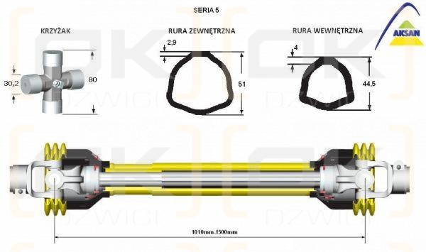 Wał przegubowo-teleskopowy 1010-1500mm 620Nm 60270 CE seria 5 AKSAN