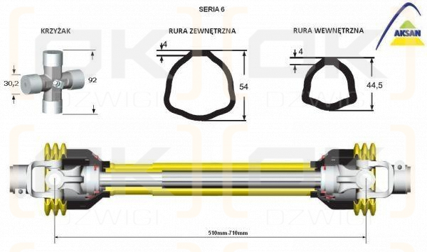 Wał przegubowo-teleskopowy 510-710mm 830N CE seria 6 AKSAN