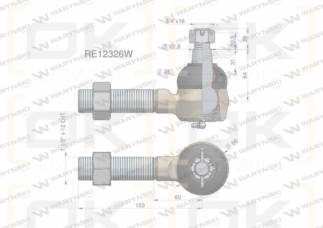 Przegub kierowniczy 153mm - 1 1/8
