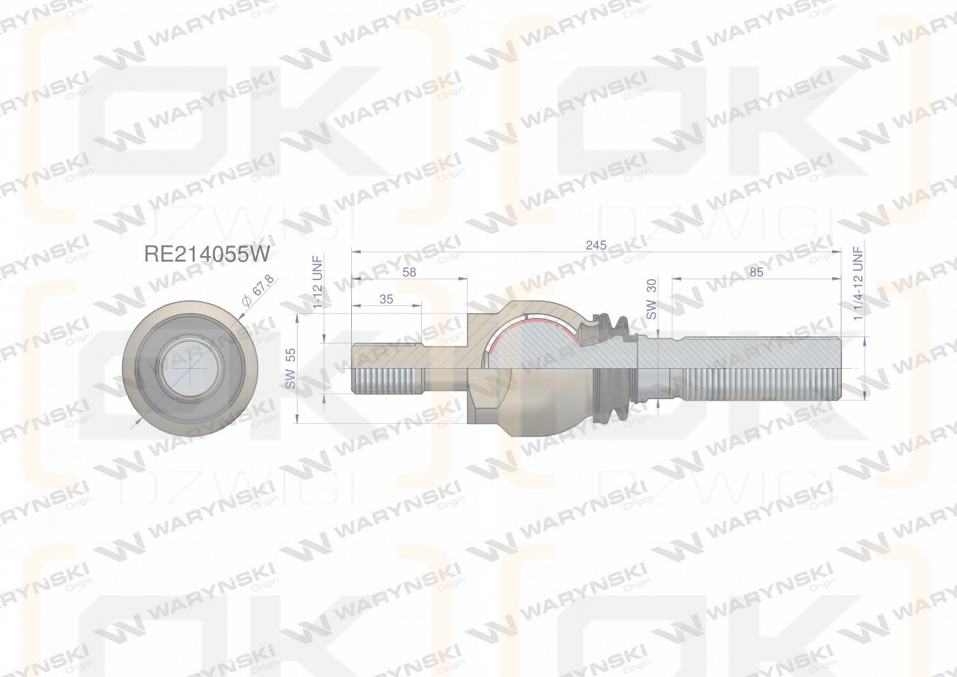 Przegub kierowniczy 245mm- 1-12; 1 1/4-12 RE161023 , RE214056 WARYŃSKI