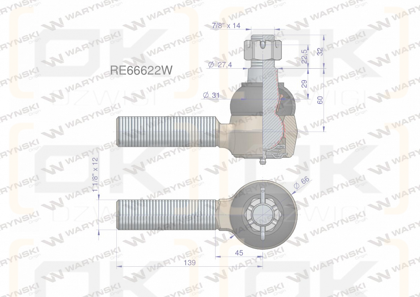 Przegub kierowniczy 139mm - 1 1/8