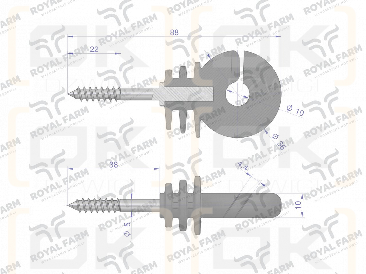 Izolator okrągły z wkrętem fi 5 do drewna (sprzedawane po 100 szt) ROYAL FARM 166844306