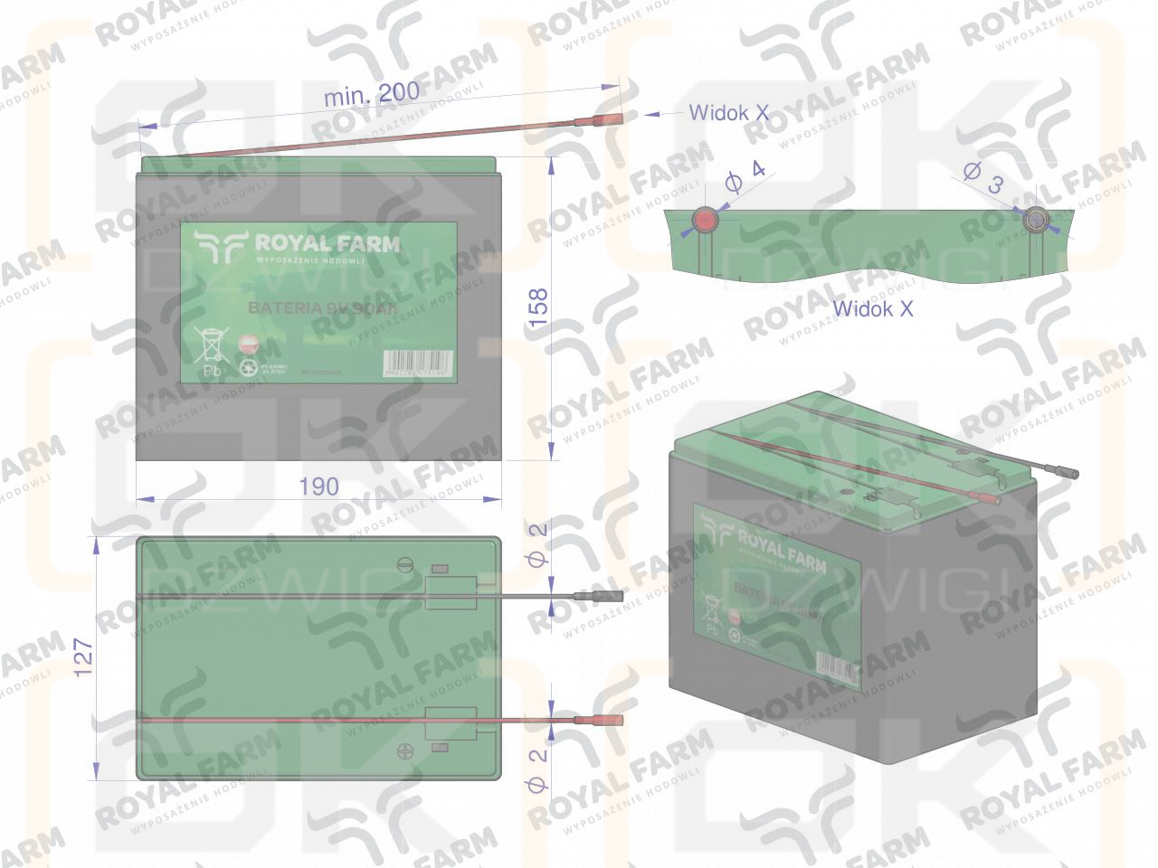 Bateria 90Ah 9V 6AS6 ROYAL FARM 201031012