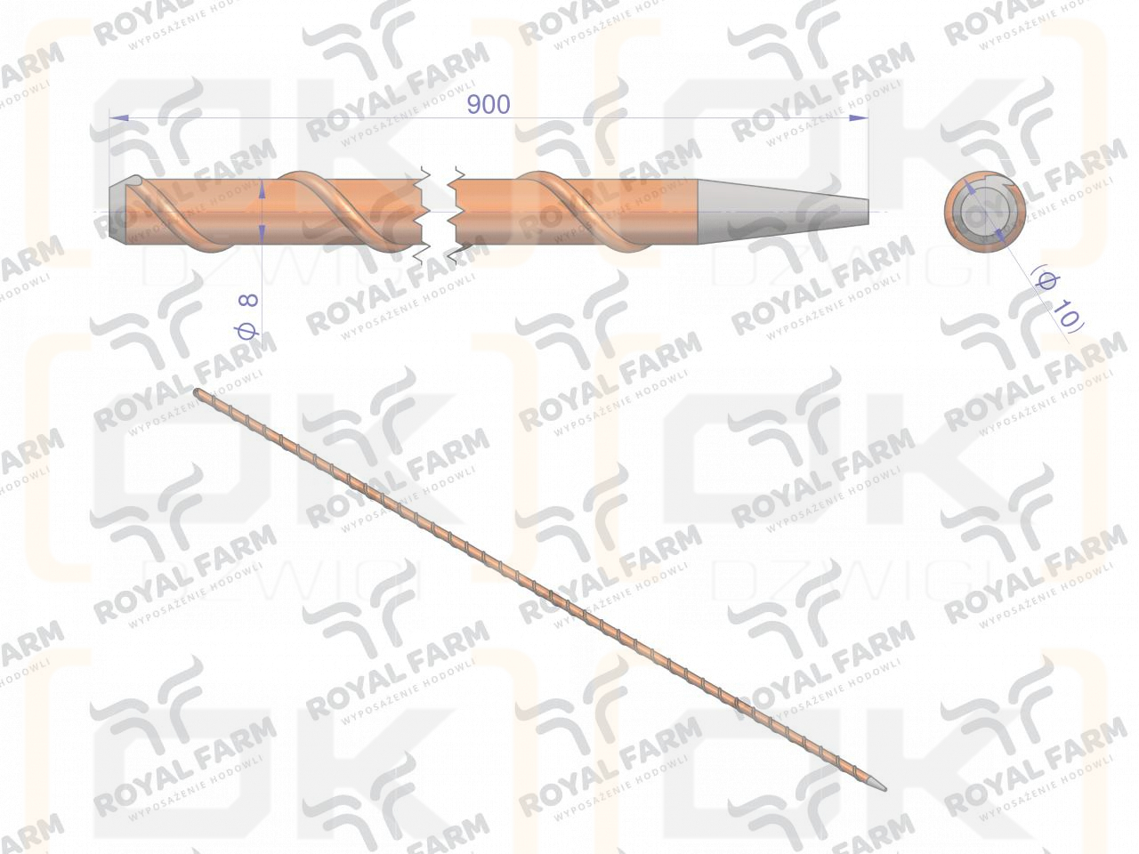 Palik Słupek z włókna szklanego 8mm L-900 ROYAL FARM ( sprzedawane po 10 )