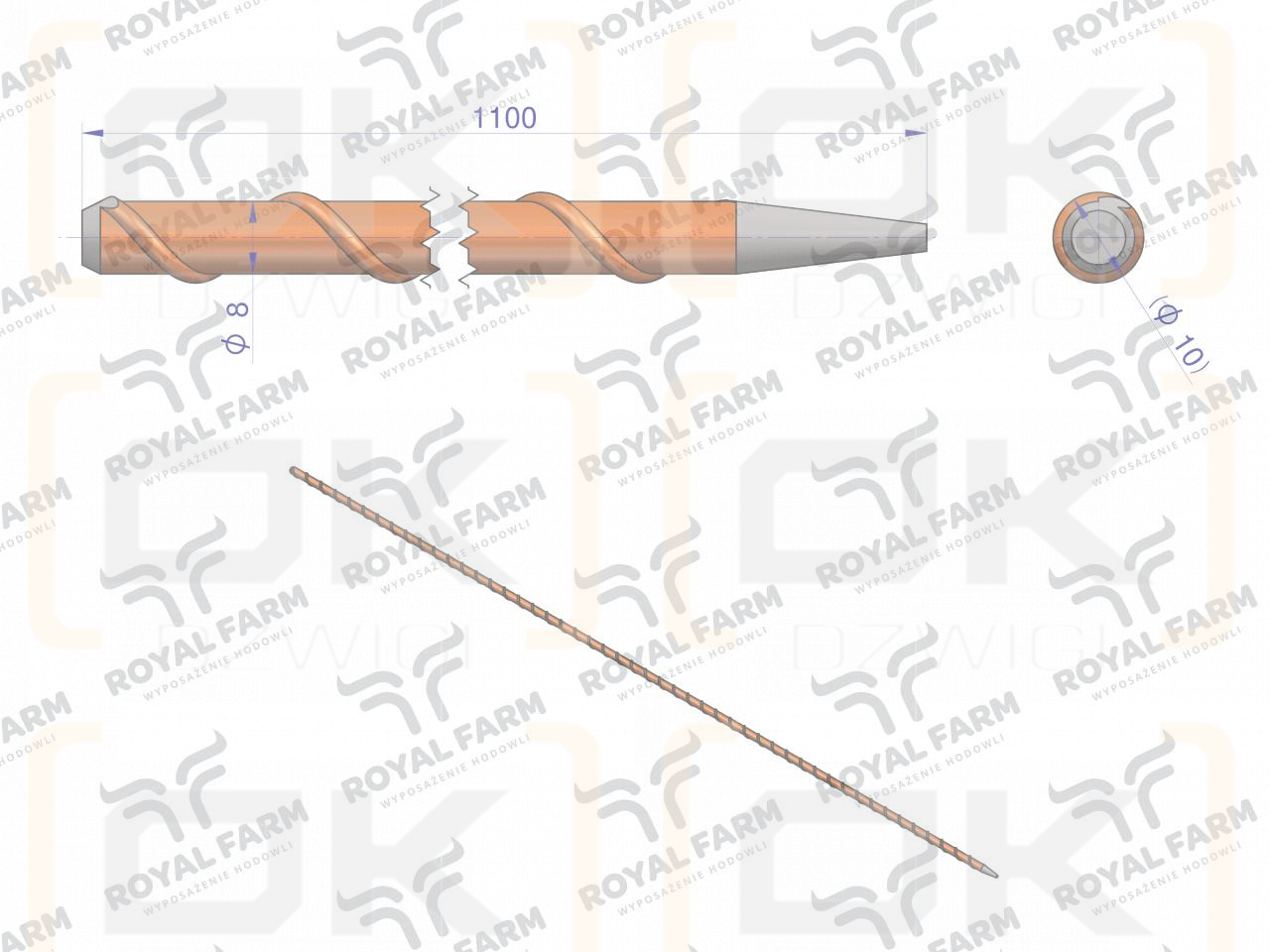 Palik Słupek z włókna szklanego 8mm L-1100 ROYAL FARM ( sprzedawane po 10 )