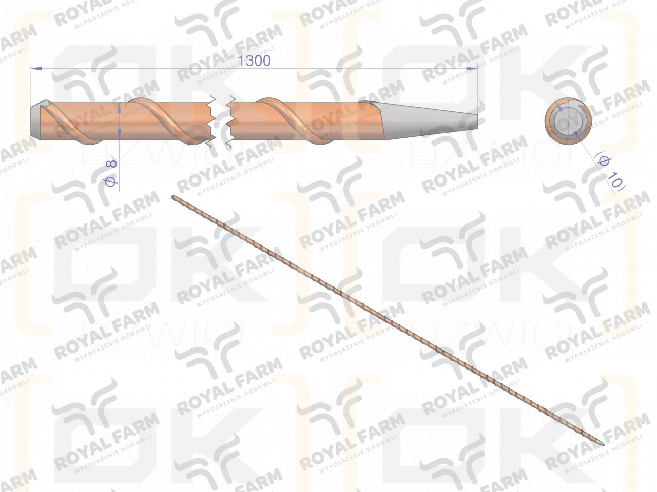 Palik Słupek z włókna szklanego 8mm L-1300 ROYAL FARM ( sprzedawane po 10 )