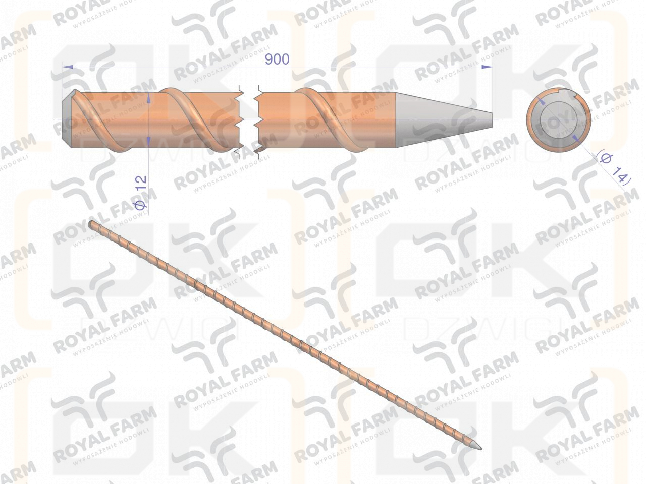 Palik Słupek z włókna szklanego 12mm L-900 ROYAL FARM ( sprzedawane po 10 )