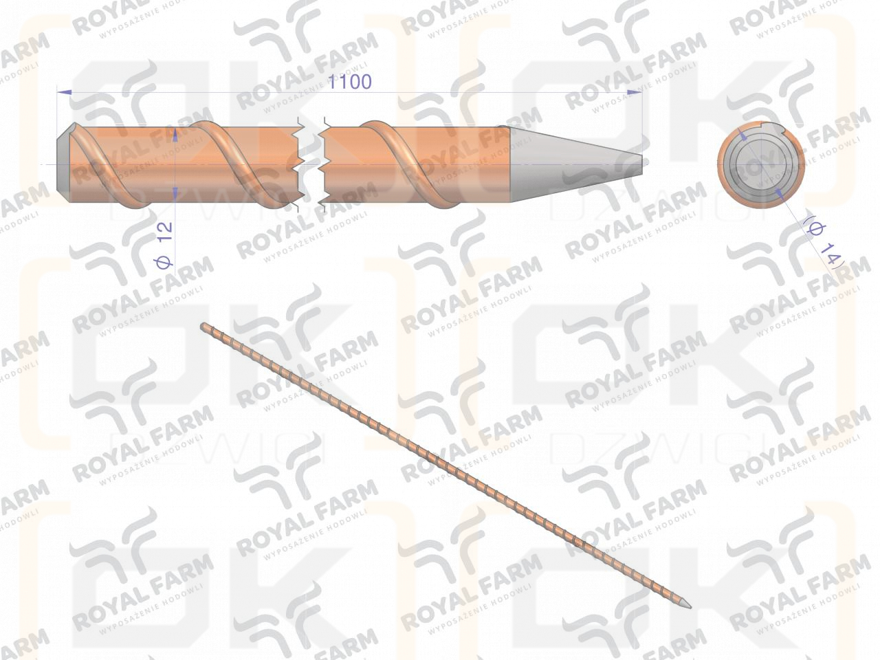 Palik Słupek z włókna szklanego 12mm L-1100 ROYAL FARM ( sprzedawane po 10 )