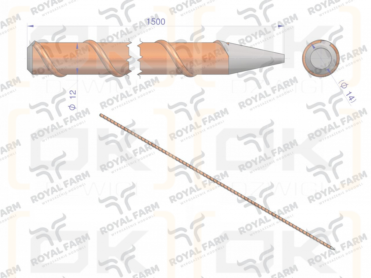 Palik Słupek z włókna szklanego 12mm L-1500 ROYAL FARM ( sprzedawane po 10 )