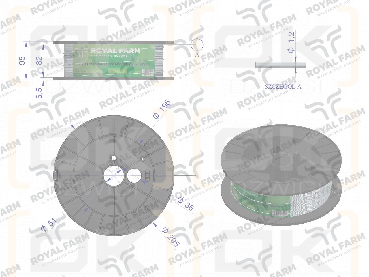 Drut (szpula) do pastucha 500m ocynkowany fi 1.2 mm ROYAL FARM RM-105010018