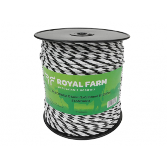 Тесьма для электрофехтования 5 мм, SS 3x0,20 мм SS бело-черная 200 м, Royal Farm