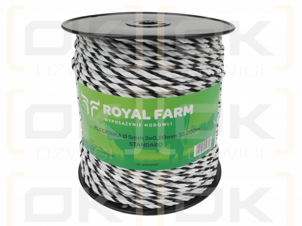 Тесьма для электрофехтования 5 мм, SS 3x0,20 мм SS бело-черная 200 м, Royal Farm