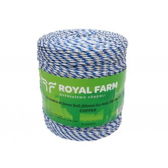 Тесьма для электрофехтовальщика 3 мм, 2x0,20 мм Cu, 4x0,20 мм SS бело-синяя 400 м, Royal Farm