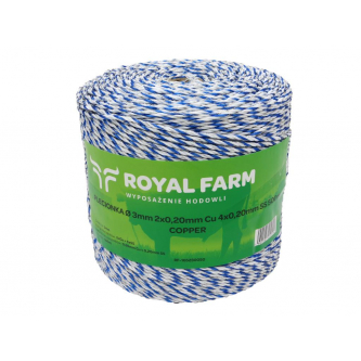 Тесьма для электрофехтовальщика 3 мм, 2x0,20 мм Cu, 4x0,20 мм SS бело-синяя 500 м, Royal Farm