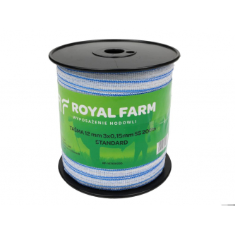 Лента для электроизгороди 12 мм, 3x0,15 мм SS бело-синяя 200 м, Royal Farm